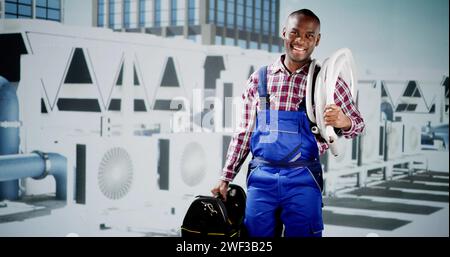 Technician Cleaning And Repairing Air Condition Appliance. Ac Unit Maintenance Stock Photo