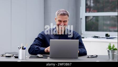 Video Conference Webinar Business Call With Computer Stock Photo