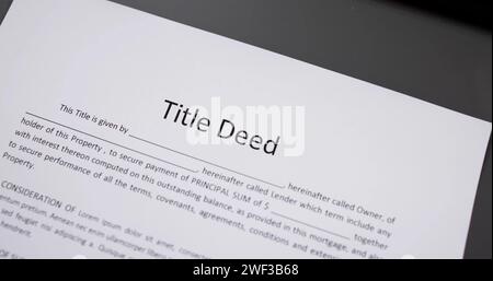 Property Title Deed. Real Estate Document. Home Mortgage Stock Photo