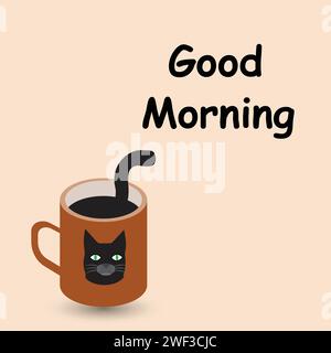 Coffee mug with cat face and tail and the text good morning Stock Vector