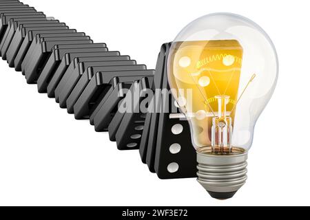 Smart Solution Stop the Falling Domino. 3D rendering isolated on white background Stock Photo