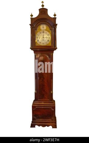 Big old fashioned wooden clock - isolated on white Stock Photo