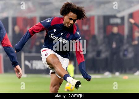 Joshua Zirkzee in action during the Serie A football match between AC Milan and Bologna FC 1909 at Giuseppe Meazza stadium in Milano, Italy, on January 027 2024 Stock Photo