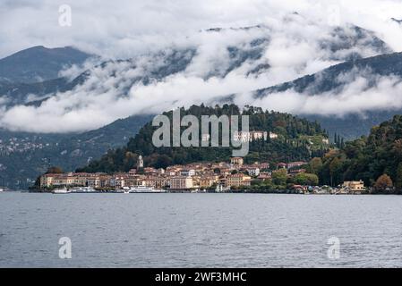 Bellagio at lake Como after rain, seen from Tremezzo, Italy Stock Photo