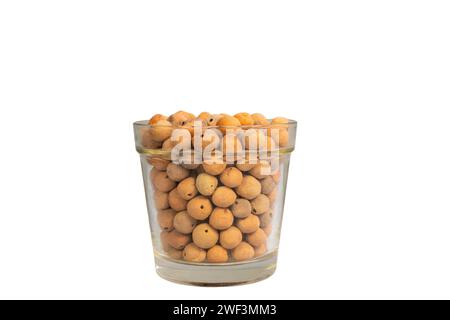 Eco-Friendly LECA clay balls in glass pot isolated on white background Stock Photo