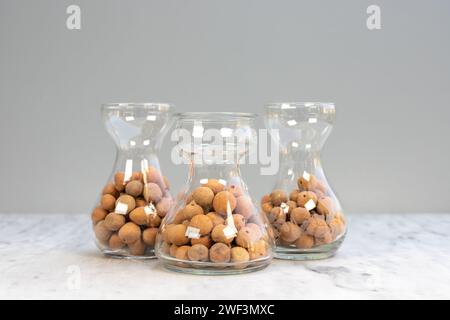 Leca clay balls in a crystal clear vases Stock Photo