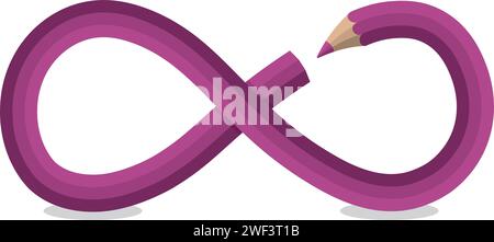 An educational concept illustration of a purple pencil forming an infinity symbol, symbolizing the endless journey of learning and discovery in educat Stock Vector