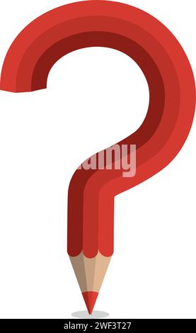 An educational concept illustration of a red pencil shaped like a question mark, symbolizing the curiosity and challenges in learning Stock Vector