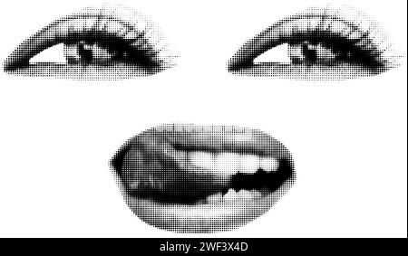 Halftone art collage female face vector illustration Stock Vector