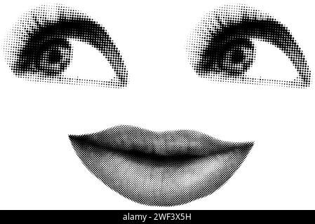 Halftone art collage human face vector illustration Stock Vector