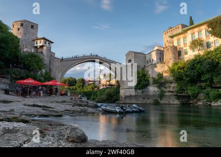 Old bridge in Mostar and Neretva river. UNESCO world heritage site Stock Photo
