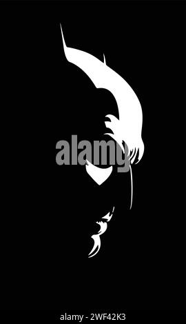 Black and white Batman image in illustrator on a white background Stock Vector