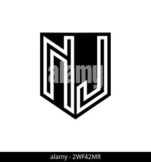 NJ Letter Logo monogram shield geometric line inside shield style design template Stock Photo