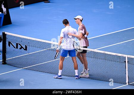 Jannik Sinner of Italy wins over Novak Djokovic of Serbia during the ...