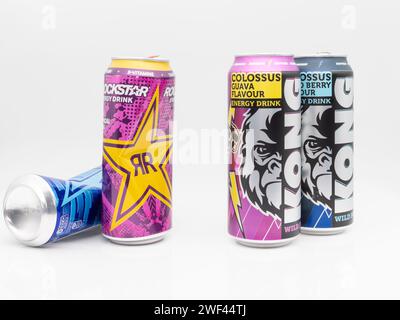 Lidl brand Kong Strong energy drink cans. Original and sugar free ...