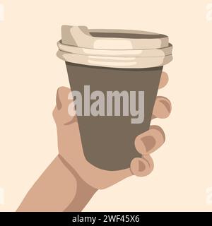 Vector isolated illustration of cup of coffee in hand. Stock Vector