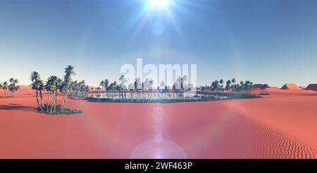 Beautiful natural background -African oasis 3d rendering illustration Stock Photo