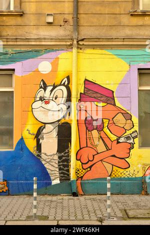 Street art mural Pink Panther and Felix the Cat cartoon characters ...