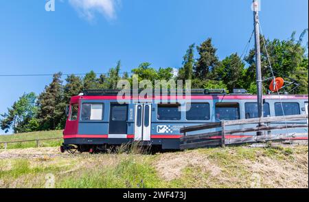 The Ritten Railway : is an electric light railway which originally connected Bolzano with the Ritten plateau. Bolzano province, South Tyrol, Trentino Stock Photo