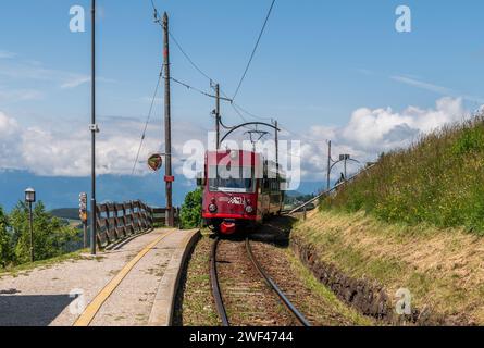 The Ritten Railway : is an electric light railway which originally connected Bolzano with the Ritten plateau. Bolzano province, South Tyrol, Trentino Stock Photo