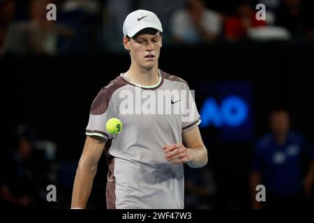 Jannik Sinner reacts during his match against Ben Shelton on day seven ...