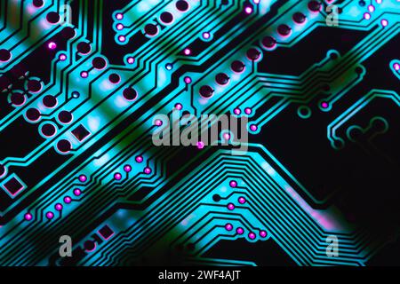 Futuristic electronic circuit board with binary code. Network and big ...