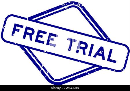 Grunge blue free trial word rubber seal stamp on white background Stock Vector