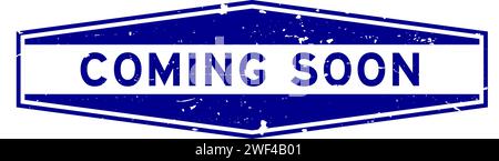 Grunge blue coming soon word hexagon rubber seal stamp on white background Stock Vector