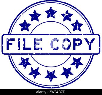 Grunge blue copy word with star icon round rubber seal stamp on white ...