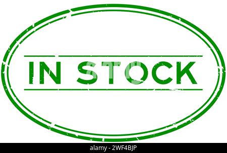 Grunge green in stock word oval rubber seal stamp on white background Stock Vector