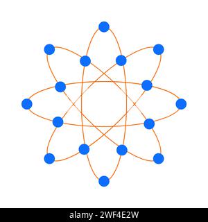 Structure of atom with round nucleus and colorful electrons in orbits ...