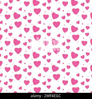 Black Outlined Pink Hearts And Dots Pattern Background Stock Vector