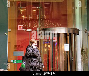 Glasgow, Scotland, UK.  23rd January, 2024. UK Weather: Miserable day reflected in the dystopian streets as locals struggle in a decaying environment. Credit Gerard Ferry/Alamy Live News Stock Photo