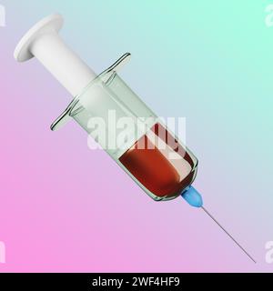 3D syringe icon with liquid for medical concepts. Stock Photo