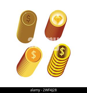 Money bag with money, coin and gold bar. Stack of shiny gold bars or ingots and money bag with coins. Business concept. Icon for web, games, apps Stock Vector