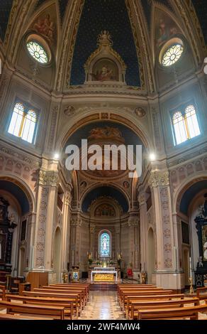 VARENNA, ITALY - OCTOBER 05, 2023 - Church San Lorenzo in Tremezzo at lake Como, Italy Stock Photo