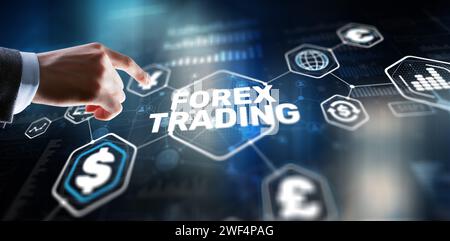 Businessman touching finger on the virtual screen and selecting Forex Trading Stock Photo