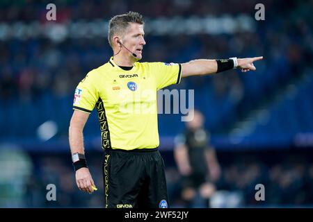 Rome, Italy. 28th Jan, 2024. Referee Daniele Orsato gestures during the Serie A match between SS Lazio and SSC Napoli at Stadio Olimpico on January 28, 2024 in Rome, Italy. Credit: Giuseppe Maffia/Alamy Live News Stock Photo