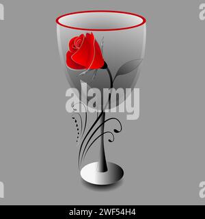 Red rose in a glass on a gray background. Stock Vector