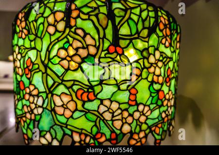 Tiffany table lamp with bright green shade Stock Photo