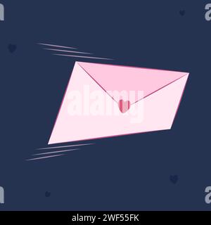 Pink flying envelope with a heart and declaration of love for Valentine s Day on a dark background. Vector Stock Vector