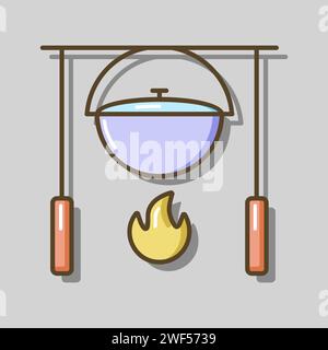 Camping pot over a bonfire vector isolated icon. Hiking sign. Graph symbol for travel and tourism web site and apps design, logo, app, UI Stock Vector