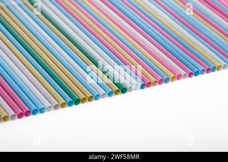Colorful plastic straws isolated on white background Stock Photo