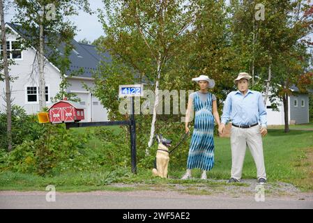 Rural mailbox mannequins in Oyster Bed, Prince Edward Island, Canada Stock Photo