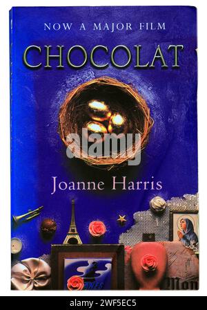 Chocolat by Joanne Harris. Book cover on light / white background. Stock Photo