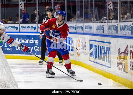 January 27th, 2024: Laval Rocket forward Joshua Roy (10) skates in the third period against the Rochester Americans. The Rochester Americans hosted the Laval Rocket in an American Hockey League game at Blue Cross Arena in Rochester, New York. (Jonathan Tenca/CSM) Stock Photo