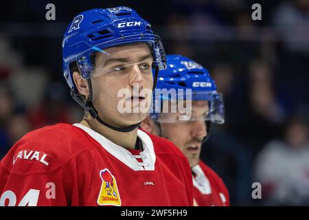 January 27th, 2024: Laval Rocket defenseman William Trudeau (84) skates in the second period against the Rochester Americans. The Rochester Americans hosted the Laval Rocket in an American Hockey League game at Blue Cross Arena in Rochester, New York. (Jonathan Tenca/CSM) Stock Photo