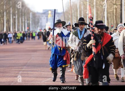 The English Civil War Society taking part in their annual march on the Mall in commemoration of Kings Charles I, martyred on January 30th 1649, UK Stock Photo