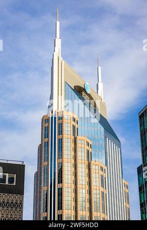 Nashville, TN, USA - 12-24-2023: View of famous skyscraper building in Nashville known as batman building Stock Photo