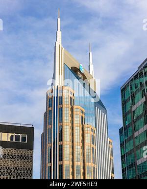 Nashville, TN, USA - 12-24-2023: View of famous skyscraper building in Nashville known as batman building Stock Photo